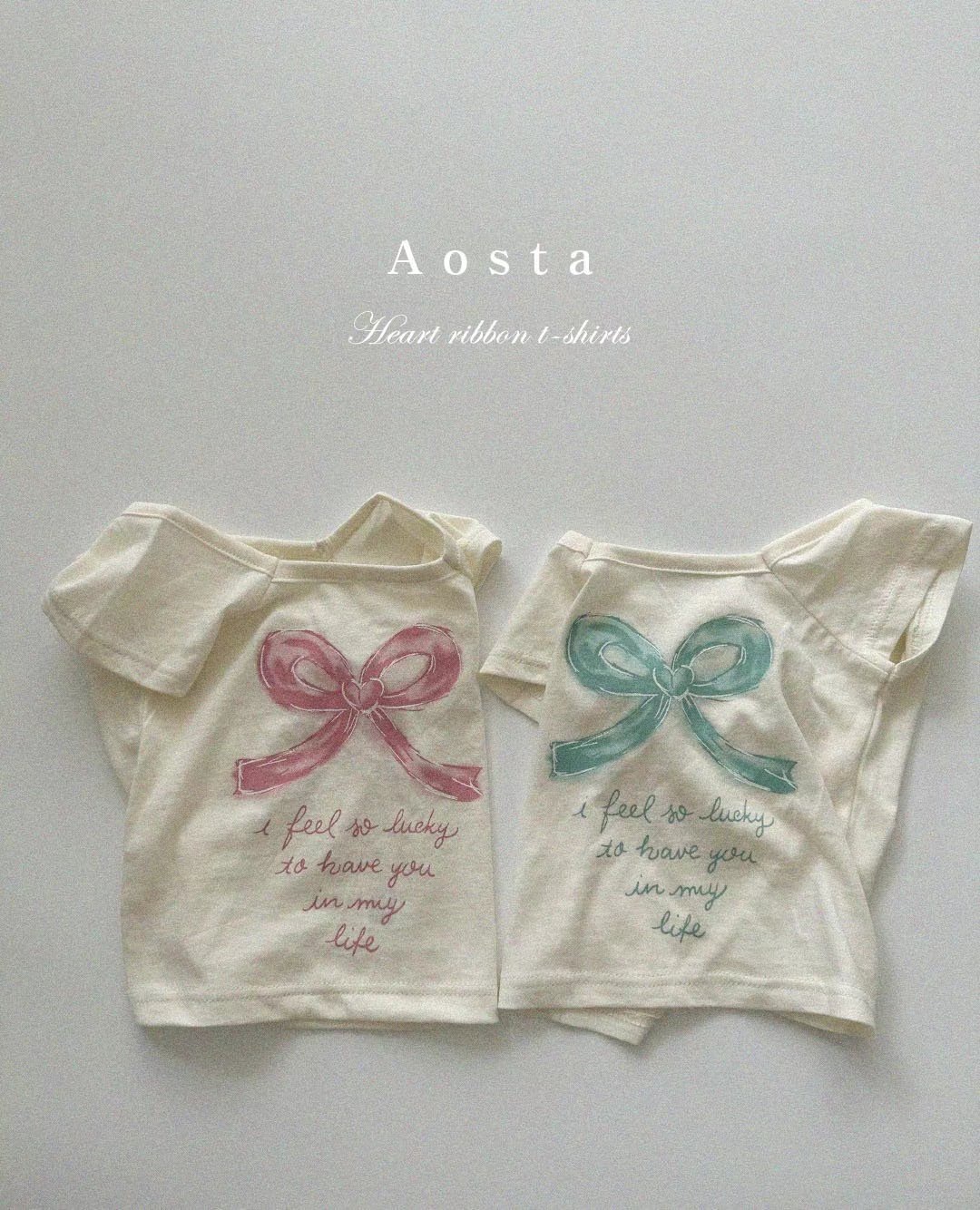 AOSTA 2024♡Heart Ribbon T 韓國童裝上衣 0~5Y (2色)