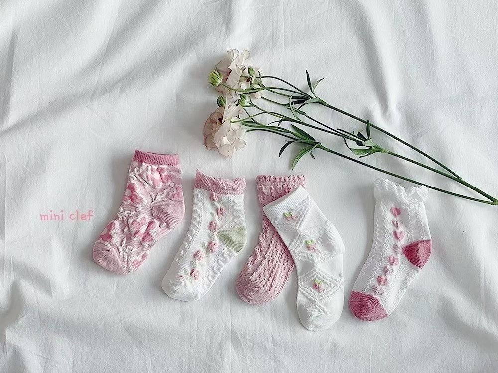 韓國 MINI CLEF ♡ pink socks set （1套５對)