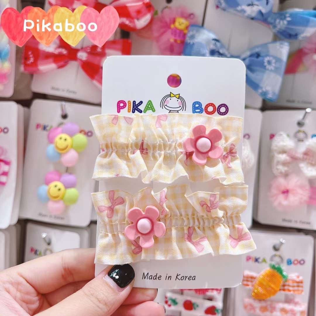 韓國 PIKABOO 花朵格紋髮夾 (2PCS)