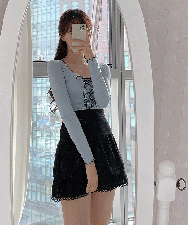 ssomedays-아일렛 리본 배색 크롭티 4color - 썸데이즈♡韓國女裝上衣