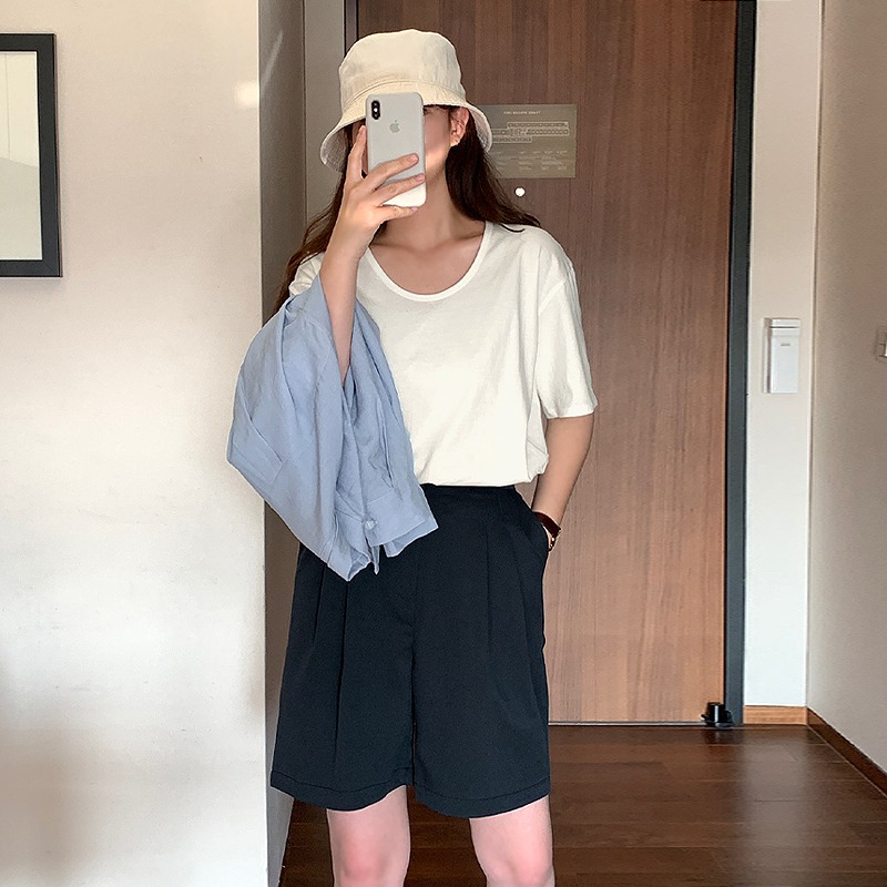 laurenhi-[Made Lauren]피넛 유넥 코튼 반팔 티셔츠 - 6 color♡韓國女裝上衣