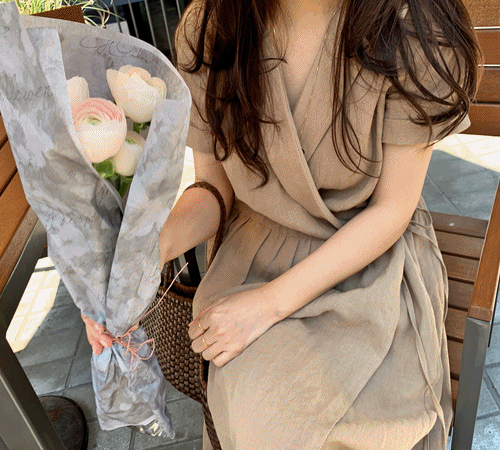 theozzang-소울마론 린넨랩로브원피스(린넨100%)♡韓國女裝連身裙