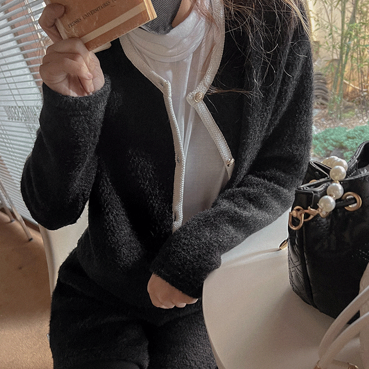 QNIGIRLS-[SET,울10]페미닌울 크롭배색가디건스커트투피스♡韓國女裝套裝