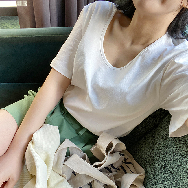 candyglow-[오브유넥 반팔 티셔츠]♡韓國女裝上衣