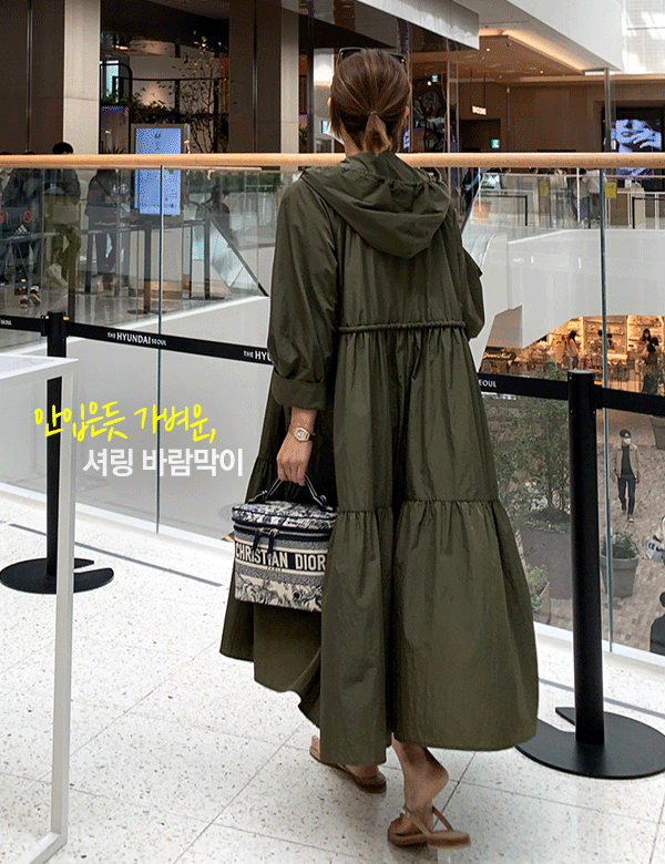 NIBBUNS-[재고한정50%할인/브랜드퀄리티]노라 나그랑 풀와이드 셔링 후드 롱 사파리점퍼♡韓國女裝外套