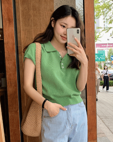 shopperland-아이스 그린티 카라 반팔 니트 (3color)♡韓國女裝上衣