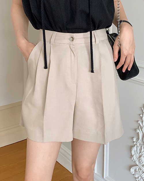 shopperland-[린넨30] 클래식 투 핀턱 린넨 하프 슬랙스 (3color)♡韓國女裝褲