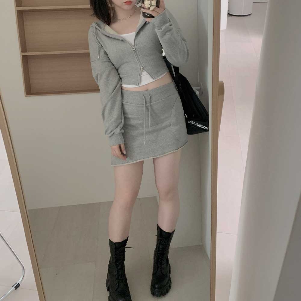 habi-unni-8968 [바지안감]언발 컷팅 미니스커트(2color)♡韓國加大碼裙