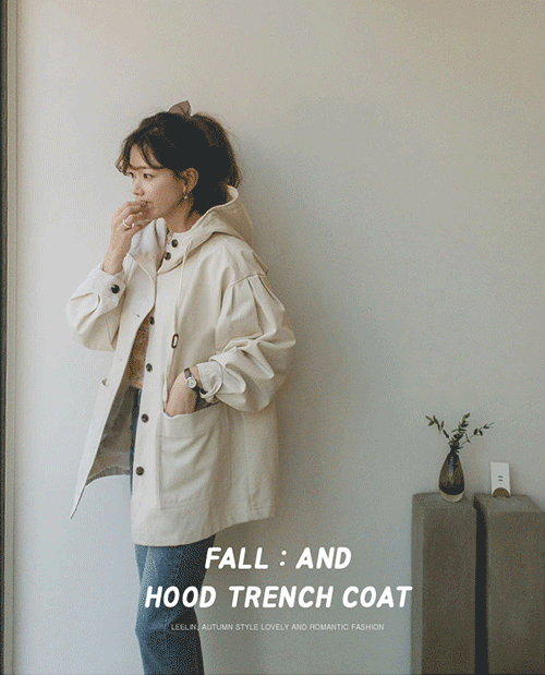 leelin-[마르코 귀여운소매 후드 트렌치 점퍼[size:F(55~66반)]]♡韓國女裝外套