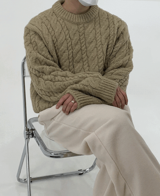 madern-볼드 에어울 케이블 니트 (6color)♡韓國男裝上衣