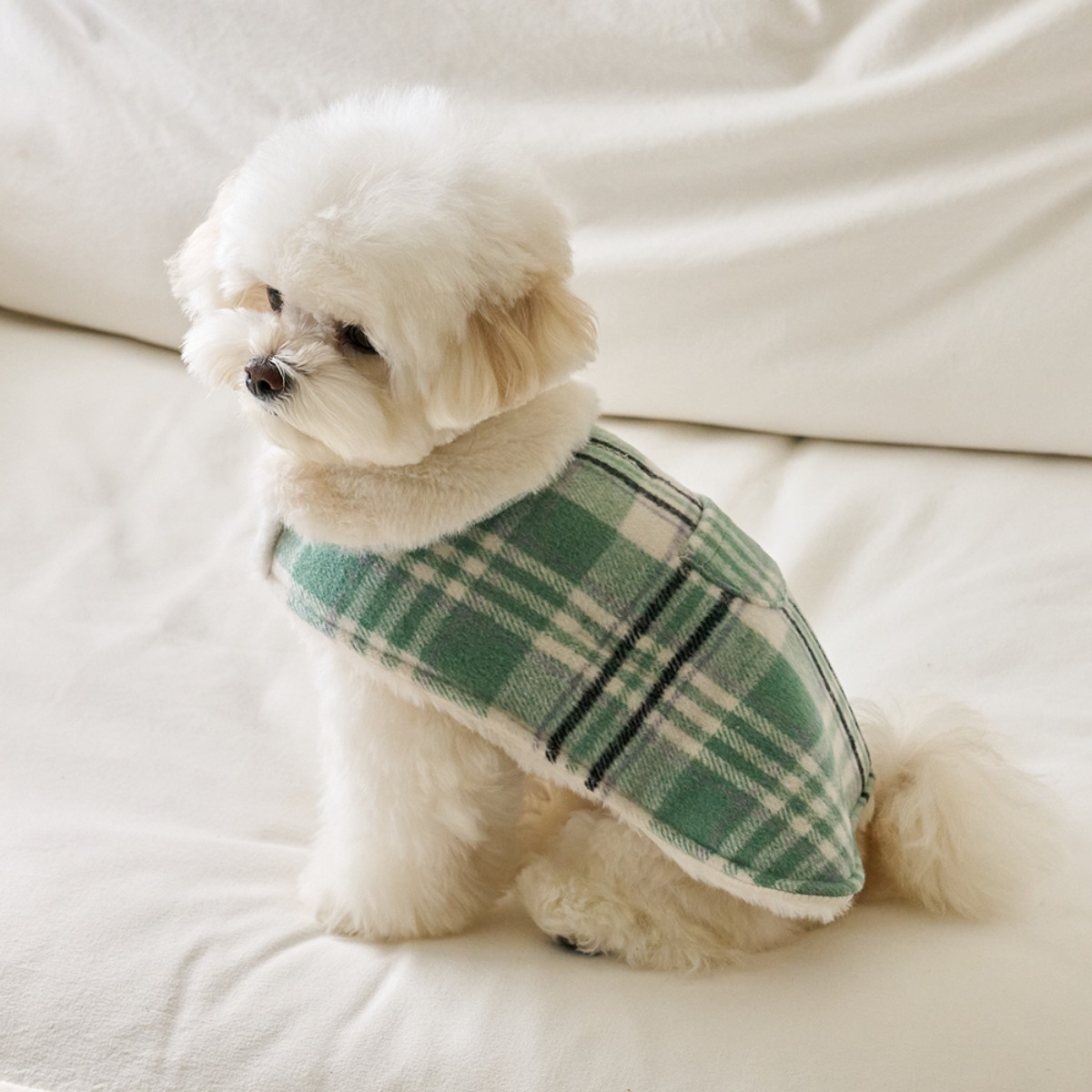 韓國 bennys-CLASSIC CHECK CAPE (GREEN)♡寵物衫