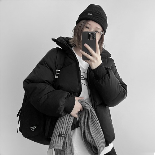veranco-(겨울신상)블랙 하이넥 오버핏 빅사이즈 웰론 여성 숏 패딩♡韓國女裝外套