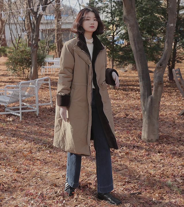 roompacker-룸페커 [라이트 퍼안감 하이넥 패딩(브라운)]♡韓國女裝外套