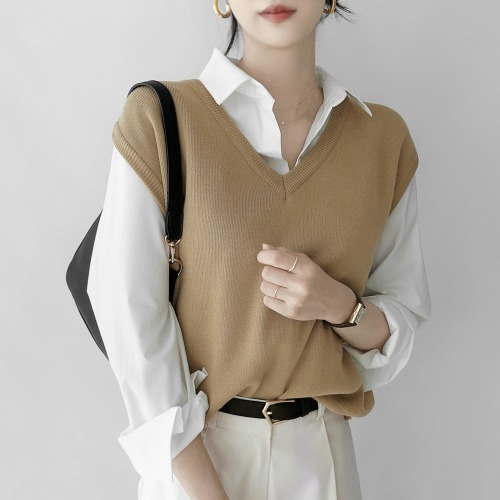 veranco-베이직 루즈핏 기본 여성 니트 조끼 베스트(4C)♡韓國女裝外套