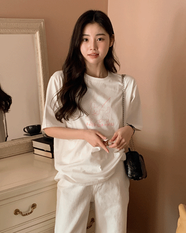 shopperland-멍뭉이 기모 코튼 반팔 티셔츠 (2color)♡韓國女裝上衣