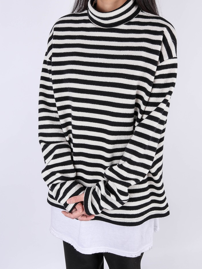 justyoung-NV Bubble Stripe Polar Long Sleeve Tee (2color)♡韓國男裝上衣