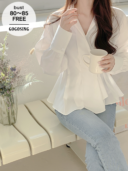 ggsing-[2일9시까지9%할인]디테일 셔링BL (사선랩,오픈카라,프릴)♡韓國女裝上衣