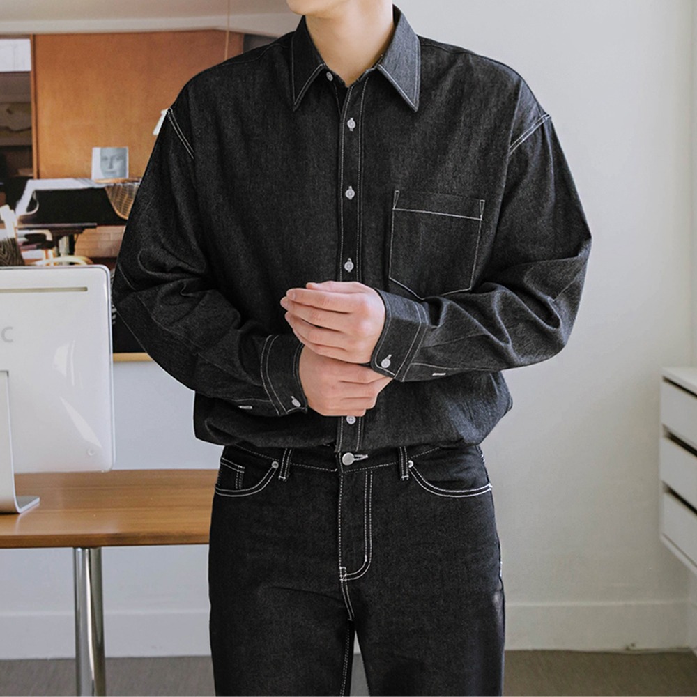bymono-아일랜 데님셔츠[XL-2XL,3XL-4XL]♡韓國男裝上衣