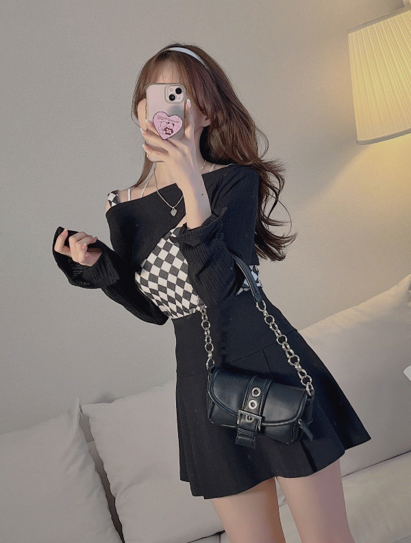 melted-[신상5%할인] 체커보드 set (탑+니트)♡韓國女裝上衣套裝