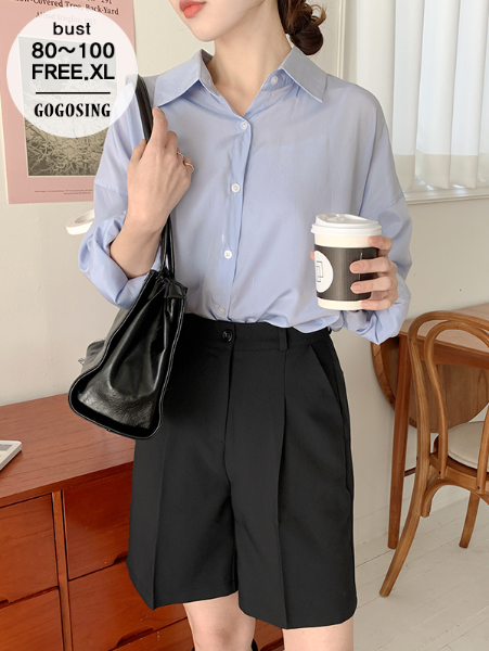 ggsing-[4일9시까지9%할인]슬랜핏 글로우 셔츠(NB,긴팔,가둘레)♡韓國女裝上衣