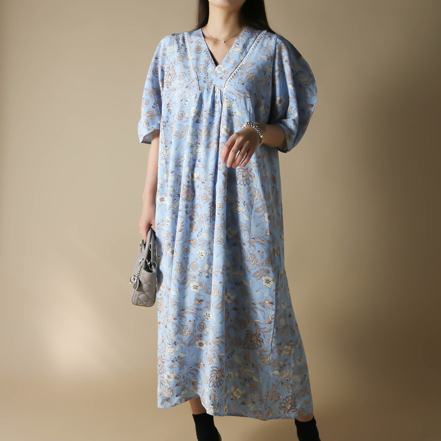 blancjo-루스핏 레이스 브이넥 롱 원피스_op05429♡韓國女裝連身裙