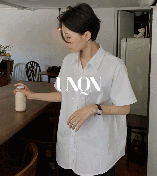uniqueon-[5컬러♥]샤베트촉감 파스텔색감 봄여름 코튼 오버핏 반팔 셔츠 [C0056]♡韓國女裝上衣