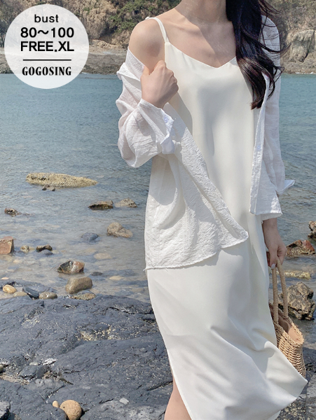 ggsing-[2일10시까지9%할인]심플 뷔스티에 롱 원피스 (OPS,무지,가둘레)♡韓國女裝連身裙