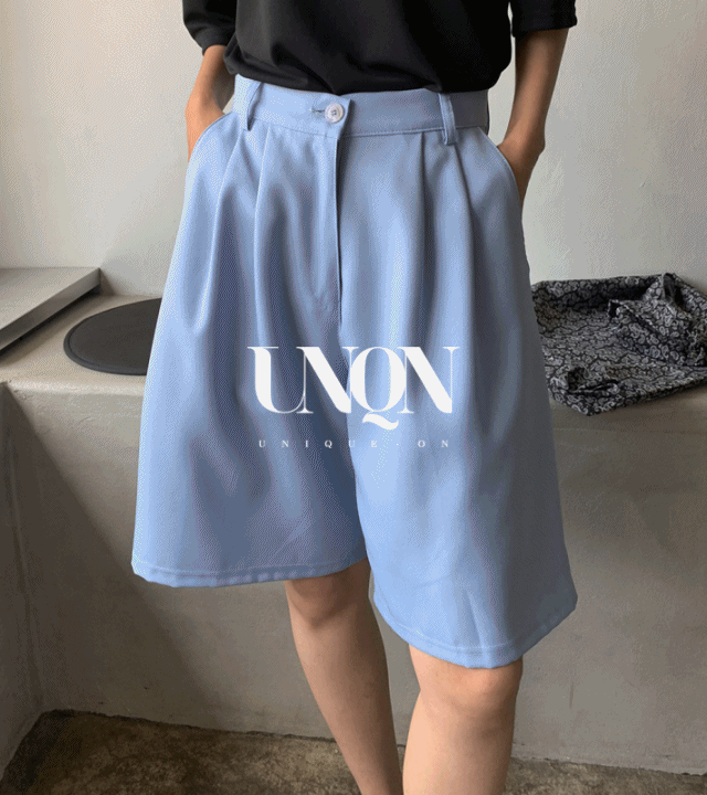 uniqueon-[S-2XL사이즈까지!/5컬러] 여름 투핀턱 하이웨스트 4부기장 하프슬랙스PT [C0081]♡韓國女裝褲