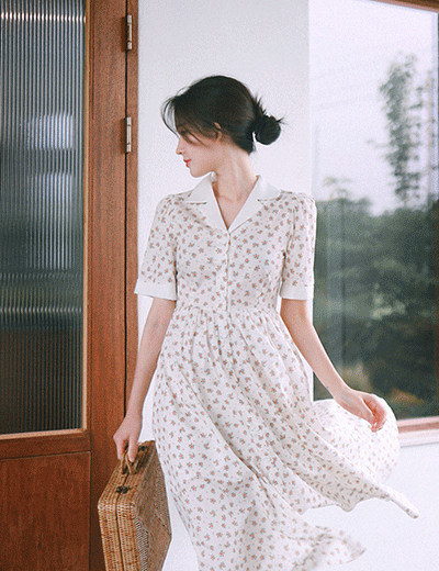 milkcocoa-3DayNew7%.Amelie dress line.Pure white tiny flower cotton dress ♡韓國女裝連身裙