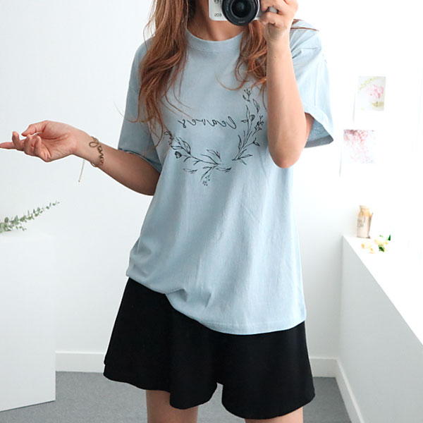 missylook-[여성 리브스 여름 루즈핏 레터링 라운드 반팔 티 셔츠]♡韓國女裝上衣