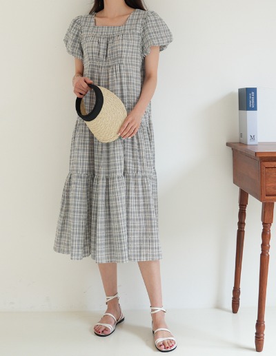 indibrand-체크 티어드 원피스 (수입)♡韓國女裝連身裙