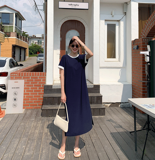 mayblue-메이블루 [모던 배색 루즈 원피스]♡韓國女裝連身裙