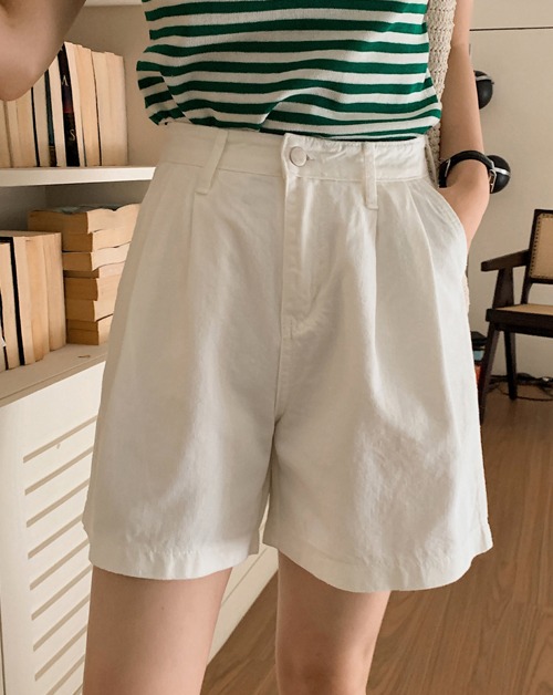 shopperland-에일 투 핀턱 데님 하프 팬츠 (2color)♡韓國女裝褲