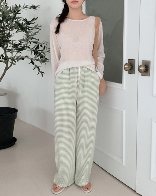 shopperland-원마일 스토퍼 체크 밴딩 투웨이 팬츠(3color)♡韓國女裝褲
