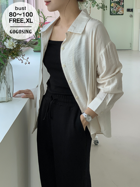 ggsing-[4일10시까지9%할인]니즈 요루셔츠 (얇은,루즈핏,여름긴팔,가둘레)♡韓國女裝上衣