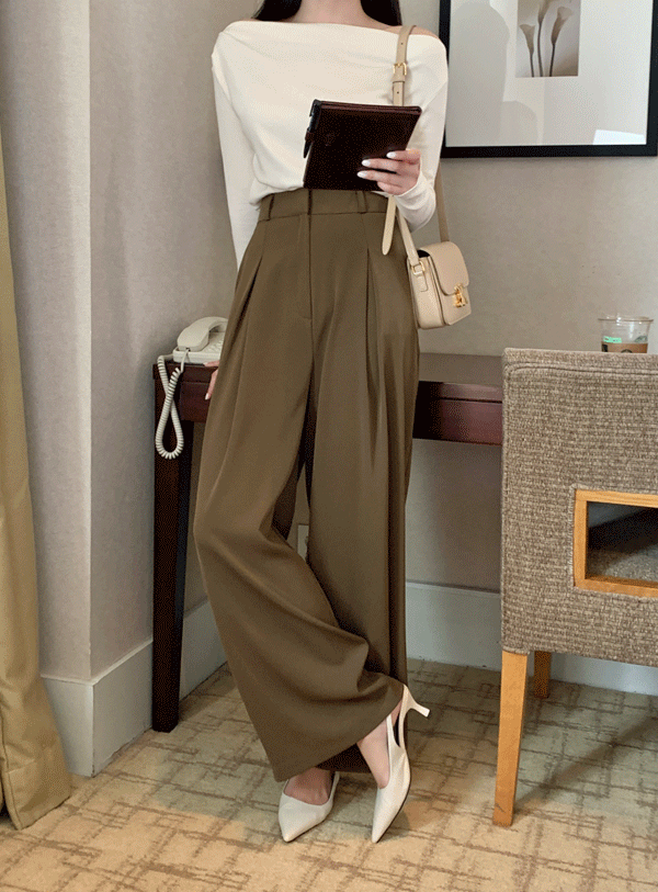uptownholic-[절개 핀턱 와이드 슬랙스 (*3color)]♡韓國女裝褲