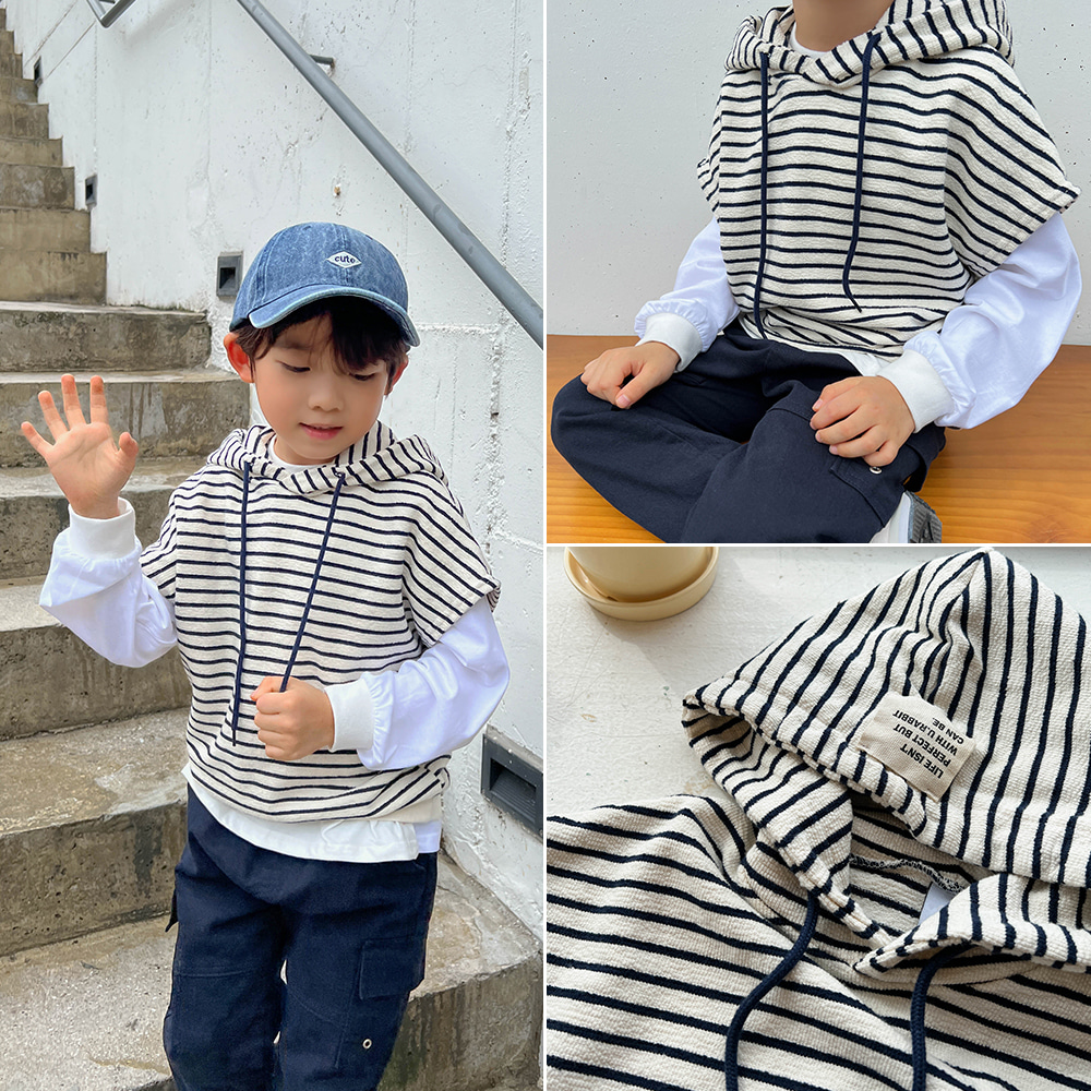 little-bro-리클단가라후드조끼[티셔츠BDWE41]♡韓國童裝上衣