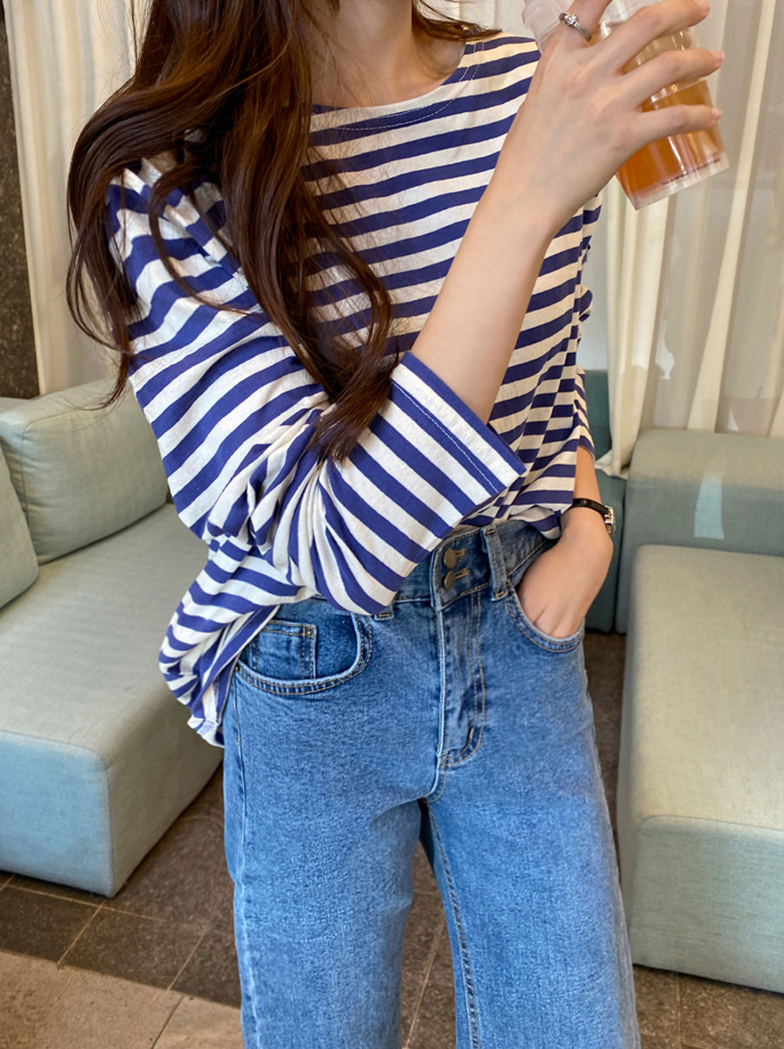 miamasvin-뉴진스 스트라이프 티셔츠♡韓國女裝上衣