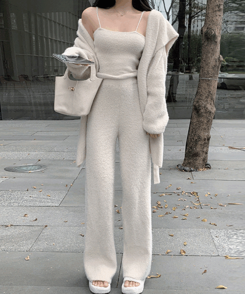zanne-[이번 겨울 이걸로만 입자구요♡] 오브제 나시 + 니트바지 + 앙고라 가디건 3pcs - 잔느♡韓國女裝外套