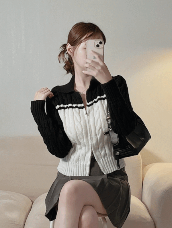 melted-[기획특가] 블럭 집업카라니트 nt♡韓國女裝外套