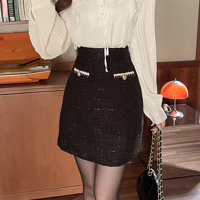 myfiona-골드버튼 트위드밴딩 스커트 a1922 - 러블리 로맨틱 1위 쇼핑몰 피오나♡韓國女裝裙