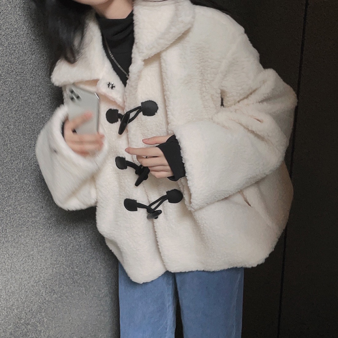 creamcheese-[SNS문의대란!] #2Size 극락 떡볶이 양털 덤블 무스탕 자켓 - jk♡韓國女裝外套