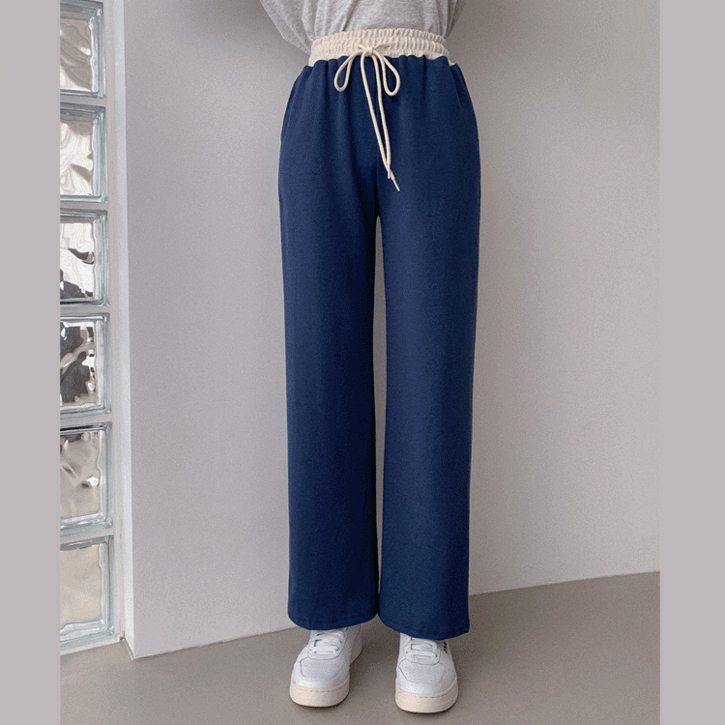 QNIGIRLS-[155cm]클린핏4 밴딩배색와이드팬츠♡韓國女裝褲