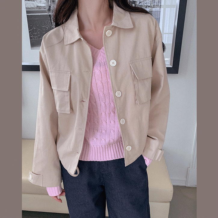 QNIGIRLS-[비죠소매]데일리야상 코튼카라자켓♡韓國女裝外套
