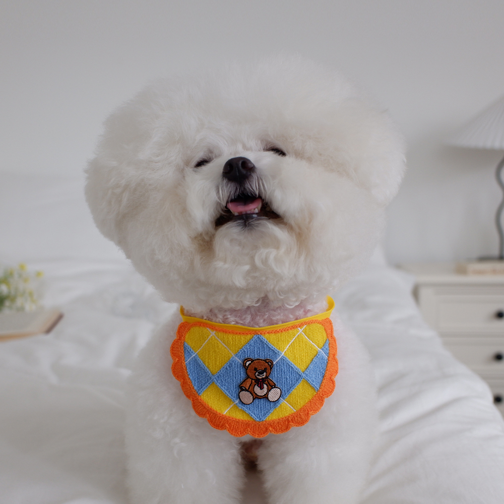 韓國ddoang – 小熊菱格紋圍巾 (黃色)♡寵物衫