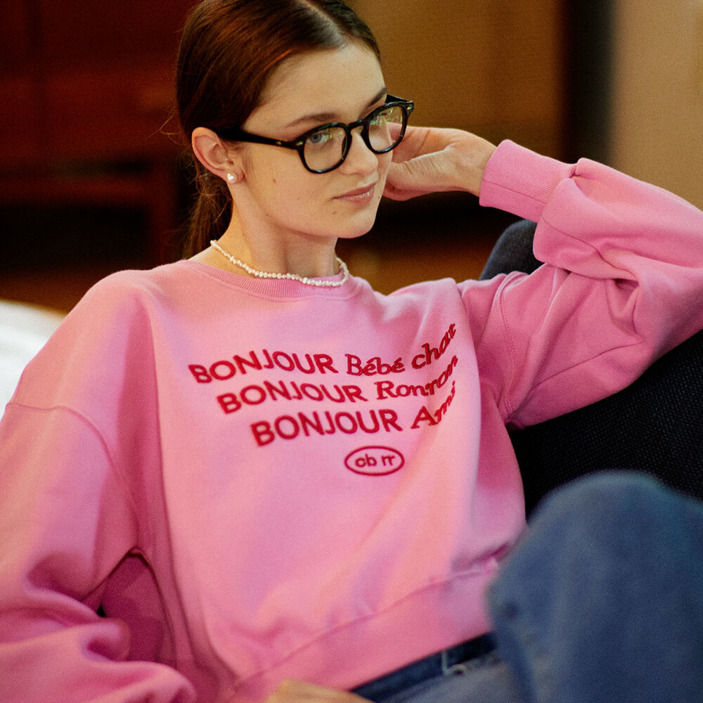 韓國RONRON - [RRxCB] Bonjour Ronron Crop Sweatshirts Pink