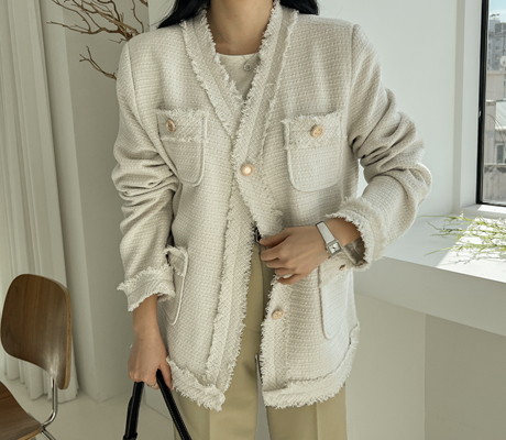 white-fox-[노카라수술트위드포켓자켓]♡韓國女裝外套
