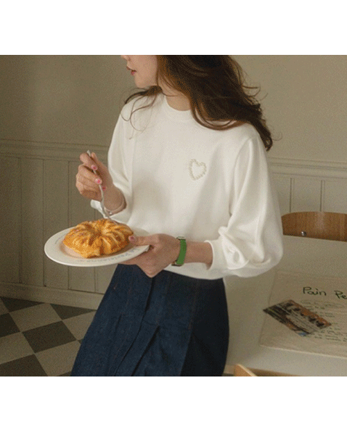 leelin-[벚꽃데이트 하트진주 티셔츠[size:F(55~66반)]]♡韓國女裝上衣