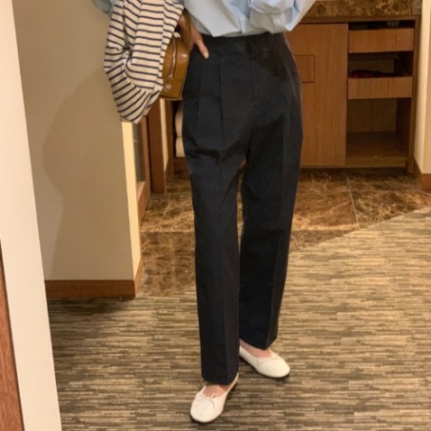 jooen-보이 핀턱 코튼치노팬츠(S, M)韓國女裝褲