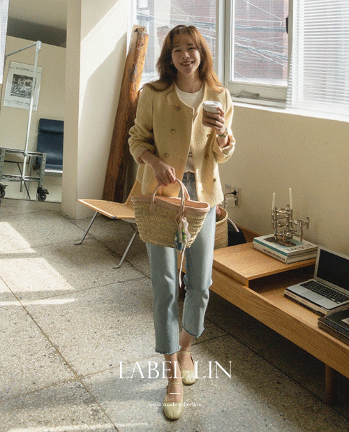 leelin-[EXCLUSIVE [버터베이지] 블랙리본 골드버튼 더블 트위드자켓[size:F(55~66)]]♡韓國女裝外套